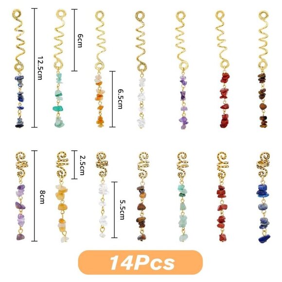 Hair Clips 14pcs Multi-Color Natural Stone Dreadlock Jewelry for Women main image 7